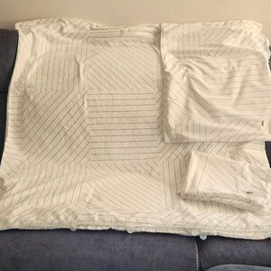 Lacoste Doubles Collection White Striped Cotton Duvet Set Sz Full